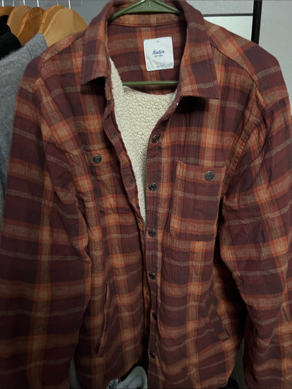 Katin Rust and Orange Plaid Sherpa-Lined Shirt Jacket